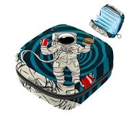 JAVENPROEQT 1 borsa per assorbenti igienici, grande, riutilizzabile, per il primo periodo, per ragazze, donne, donne, 17 x 17 x 12 cm, motivo: cosmonauta in stile cartone animato divertente
