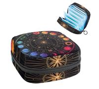 JAVENPROEQT 1 borsa per assorbenti igienici, grande, riutilizzabile, per il primo periodo, per ragazze, donne, donne, 17 x 17 x 12 cm, segni zodiacali colorati, simboli dei pianeti, multicolore,