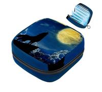 JAVENPROEQT 1 borsa per assorbenti igienici, grande, riutilizzabile, per il primo periodo, per ragazze, donne, donne, 17 x 17 x 12 cm, lupo che ulula luna piena nella foresta notte