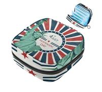 JAVENPROEQT 1 borsa per assorbenti igienici, grande, riutilizzabile, per il primo periodo, per ragazze, donne, donne, 17 x 17 x 12 cm, motivo statua della Libertà con bandiera USA vintage a strisce