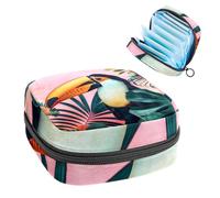 JAVENPROEQT 1 borsa per assorbenti igienici, grande, riutilizzabile, per il primo periodo, per ragazze, donne, donne, 17 x 17 x 12 cm, con uccellino tropicale, rosa tucano, multicolore, 4.7x6.6x6.6