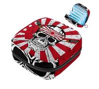 JAVENPROEQT 1 borsa per assorbenti igienici, grande, riutilizzabile, per il primo periodo, per ragazze, donne, donne, 17 x 17 x 12 cm, testa di teschio samurai giapponese, rossa