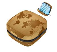 JAVENPROEQT 1 borsa per assorbenti igienici, grande, riutilizzabile, per il primo periodo, per ragazze e donne, 17 x 17 x 12 cm, con mappa del mondo vintage retrò