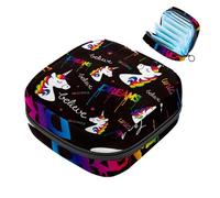JAVENPROEQT 1 borsa portaoggetti per assorbenti igienici, grande, riutilizzabile, per il primo periodo, per ragazze, donne, donne, 17 x 17 x 12 cm, motivo: unicorni, sogni, cartone animato, nero