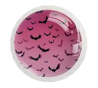 JAVENPROEQT 12 pomelli in cristallo da 35 mm, con vite, per cassetti, armadi, armadi, casa, camera da letto, camera da letto, decorazione per la camera dei bambini, con pipistrelli rosa su sfondo rosa