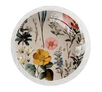JAVENPROEQT 12 pomelli in cristallo da 35 mm, con vite, per cassetti, armadi, armadi, casa, camera da letto, camera da letto, camera dei bambini, stile vintage, fiori di campo e piante