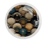 JAVENPROEQT 12 pomelli in cristallo da 35 mm, per porte, armadietti, maniglie con vite per cassetti, armadi, casa, camera da letto, camera da letto, decorazione retrò beige, conchiglie oceaniche