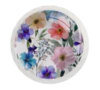 JAVENPROEQT 12 pomelli in cristallo da 35 mm, per porte, armadietti, maniglie con vite per cassetti, armadi, casa, camera da letto, camera dei bambini, decorazione colorata con fiori ad acquerello in
