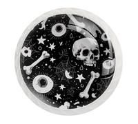 JAVENPROEQT 12 pomelli in cristallo da 35 mm, per porte, armadietti, maniglie con vite, per cassetti, armadi, armadi, casa, camera da letto, camera da letto, decorazione per Halloween, teschio e osso