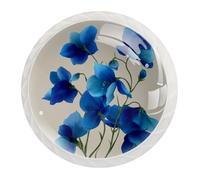JAVENPROEQT 12 pomelli in cristallo da 35 mm, per porte, armadietti, maniglie con vite, per cassetti, armadi, casa, camera da letto, camera dei bambini, decorazione vintage con fiori blu con steli