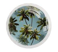 JAVENPROEQT 12 pomelli per armadietti, palma da cocco verde con sfondo tropicale, rotondi in vetro di cristallo, per cassetti, comò, guardaroba, per casa, cucina, 3,5 x 2,8 cm