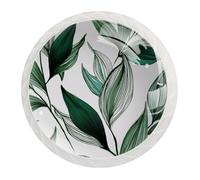 JAVENPROEQT 12 pomelli rotondi per armadietti, ramo di palma verde ropicale, in cristallo, per cassetti, comò, guardaroba, per casa, cucina, 3,5 x 2,8 cm