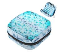 JAVENPROEQT Borsa portatile per assorbenti igienici, borsa per coppette mestruali femminili per ragazze adolescenti, kit per primo ciclo mestruale, motivo romantico con farfalle blu e foglie
