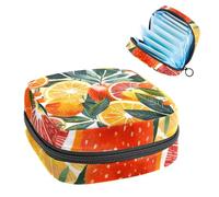 JAVENPROEQT Borsa portatile per assorbenti igienici, per coppette mestruali, per ragazze adolescenti, kit per primo ciclo mestruale, frutta arancia e foglie, multicolore, 4.7x6.6x6.6 in/12x17x17 cm