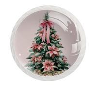 JAVENPROEQT Confezione da 12 pomelli ad acquerello per albero di Natale con fiocco rosa e fiori per cassettiera, cassettiera, armadio, mobili, maniglie per casa, cucina, camera da letto
