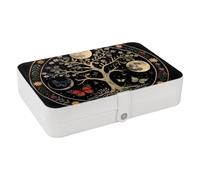 JAVENPROEQT Estetica scatola portagioie da viaggio, con fasi lunari, natura, fiore, pianta, farfalla, portatile, da viaggio, per orecchini, anelli, collane, bracciali