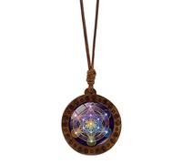 Javoryxh Collana girocollo con ciondolo in legno con geometria sacra, stile vintage, lunghezza regolabile, per appassionati spirituali
