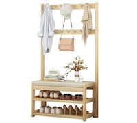 JAVPTAV Appendiabiti in legno massello con ganci for panca for scarpe, ideale for camera da letto, ufficio, casa, appendiabiti indipendente con barre appendiabiti(B,80x31x172cm)