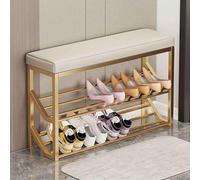 JAVPTAV Panca con struttura in metallo for piccoli spazi, design sottile for ingresso, camera da letto, fine letto, mobiletto portascarpe compatto(E)