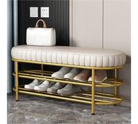 JAVPTAV Panca portascarpe con seduta imbottita e ripiano di supporto in metallo, scarpiera a 3 ripiani for piccoli spazi in corridoio, anticamera, camera da letto o soggiorno(Beige,60x37x43cm)