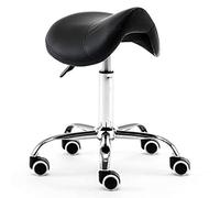 JAVPTAV Sedia da sella ergonomica professionale nera con ruote for clinica, spa, salone, sgabello girevole regolabile in altezza con ruote, sgabello da sella da taglio(Black)