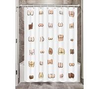 JAWO Funny Camper RV Shower Curtain for Travel Trailer Bathroom, Fun Butt Hilarious Camping Small Narrow Shorter Fabric Shower Curtains Set, Happy Camp Outdoor Decor Accessories with Hooks 47X64