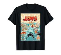 Jaws 50th Anniversary Poster Amity Sticker Collage 2-Sided Maglietta