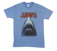 Jaws Big Shark Print T-Shirt Da Uomo Manica Corta Blu Heather Distressed