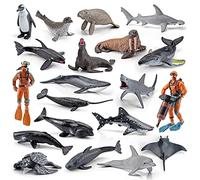 JAWSEU 20 Pezzi Mini Oceano Animali Giocattolo Set, Animali Marini Plastica per Bambini Apprendimento Giocattoli Educativi, Creature dell'Oceano Forniture per Feste di Compleanno di Natale Presenti