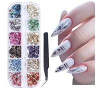 JAWSEU Kit Glitter con Paillettes per Unghie, Lamina d'oro per Nail Art con Lustrini, Lamina d'oro Lucida, Adesivi per Nail Art 3D, Decorazione per Nail Art DIY per Viso, Corpo, Glitter