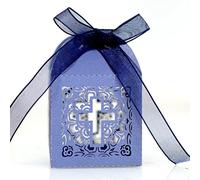 JAWSEU Scatole Bomboniera Matrimonio, 50 Pezzi Scatole Bomboniera con Pendenti Croce Scatolina Bomboniera Battesimo Scatolina Caramelle Crocifisso per Comunione Matrimonio Bambini Battesimo Festa