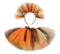JAWSEU Set di costume da leone, per bambine, tutù, gonna da torta, gonna in tulle, gonna a gradini, gonna da principessa, mini gonna da balletto con leone, per Halloween, cosplay, l, m