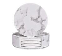 JAWSEU Sottobicchieri Marmo, Sottobicchieri in Marmo per Bevande, Sottobicchiere Rotondo in Pelle di Marmo, Impermeabile, con Supporto, per la Casa, Sottobicchiere in Vetro per Bevande