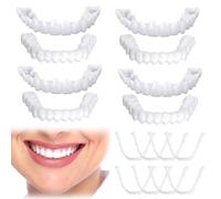 JAWUZ 4 Paia Dentiera finta naturale Denti finti da applicare da soli Dentiera Provvisoria,Faccette Dentali Universali Superiore e Inferiore Provvisoria Denti Finti di Denti Cattivi Denti Imperfetti