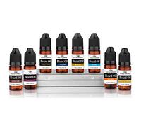 Jax of London 8 bottiglie di olio da barba da uomo da 10 ml ciascuno, vari oli per la cura della barba in un set, olio per la crescita della barba da uomo con vitamina E, avocado, olio di mandorle,