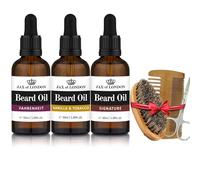 Jax of London Set di tre olio da barba dopobarba da uomo da 50 ml combinato con spazzola da barba con setole di cinghiale e forbici per baffi, set regalo per la cura quotidiana della toelettatura