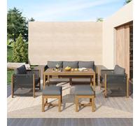 Jaxenor 7 posti lounge mobili da giardino per esterni, con piano in acacacia, set di mobili da giardino con 2 sgabelli, balcone, divano, inclusi tutti i cuscini e cuscini per lo schienale, colore