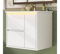 Jaxenor Lavabo da 61 cm con mobiletto, luce LED con sensore radar, bianco | Lavabo sospeso con mobiletto inferiore, 2 cassetti, ante, cerniere soft-close, set di mobili da bagno per bagno