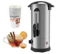 Jaxguom Bollitore per vin brulé, 10 l, con rubinetto termostato, 1500 W, in acciaio inox con indicatore del livello dell'acqua, temperatura regolabile da 30 a 110 °C, con 10 bicchieri, argento
