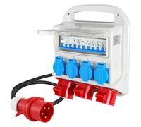 Jaxguom Distributore di corrente da costruzione 32 A, 4 x 230 V, 2 x CEE 16 | Distributore di corrente portatile con cavo di alimentazione H07RN-F da 1,4 metri e interruttore di corrente per cantieri