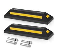 Jaxguom Fermaporta ruota in gomma, 54 x 15 x 9 cm, 2 x parcheggi in gomma, limitatore parcheggio con strisce riflettenti gialle e occhiali a vite, blocco parcheggio per garage parcheggio auto