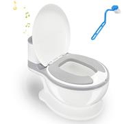 Jaxguom Vasino per bambini con rumore di risciacquo, per bambini con suono e batterie, vasino per bambini, morbido cuscino in poliuretano, con pennello grigio e bianco