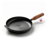 JAXX ROADHOUSE La padella per arrosti, eccellente padella in ghisa, a induzione, 26 cm, manico in legno fatto a mano, tutti i piani cottura, pre-cotto (legno di noce)