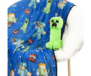 Jay Franco Cuscino Abbraccio Mini Peluche Minecraft Creeper & Plaid Morbido 130 x 150 - Set Coccole Bambini Super soffice 2 Pezzi