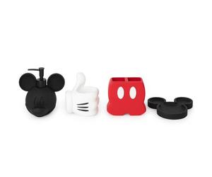Jay Franco Disney Mickey Mouse - Set di 4 organizer per il bagno, colore: rosso, nero e bianco, include dispenser di sapone in resina, portasapone, portaspazzolino e bicchiere, decorazione per il