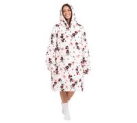 Jay Franco Disney Minnie Mouse Coperta indossabile per adulti - Coperta con cappuccio, tasca e orecchie 3D, fodera in sherpa, pile morbido e avvolgente, licenza ufficiale, bianco, 34x38