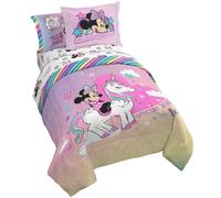 Jay Franco Disney Minnie Mouse Unicorn Dreams Set da letto singolo da 5 pezzi - Include piumone reversibile e set di lenzuola - Microfibra super