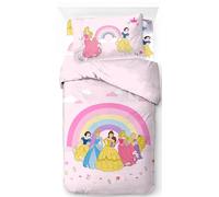Jay Franco Disney Princess Rainbow - Set di biancheria da letto per letto singolo, 100% cotone, 3 pezzi, include copripiumino, lenzuolo con angoli e federa