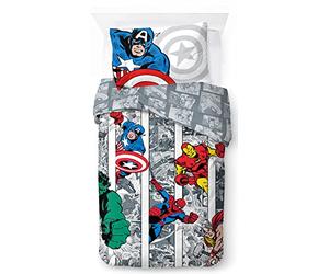 Jay Franco Marvel Comics Comic Cool - Set di Biancheria da Letto per Bambini, 100% Cotone, 135 x 200 cm, Misura Letto Singolo, Copripiumino + Federa 50 x 70 cm