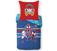 Jay Franco - Set copripiumino singolo, 100% cotone, con federa da 80 x 80 cm, motivo Spiderman e i suoi fantastici amici (Marvel)